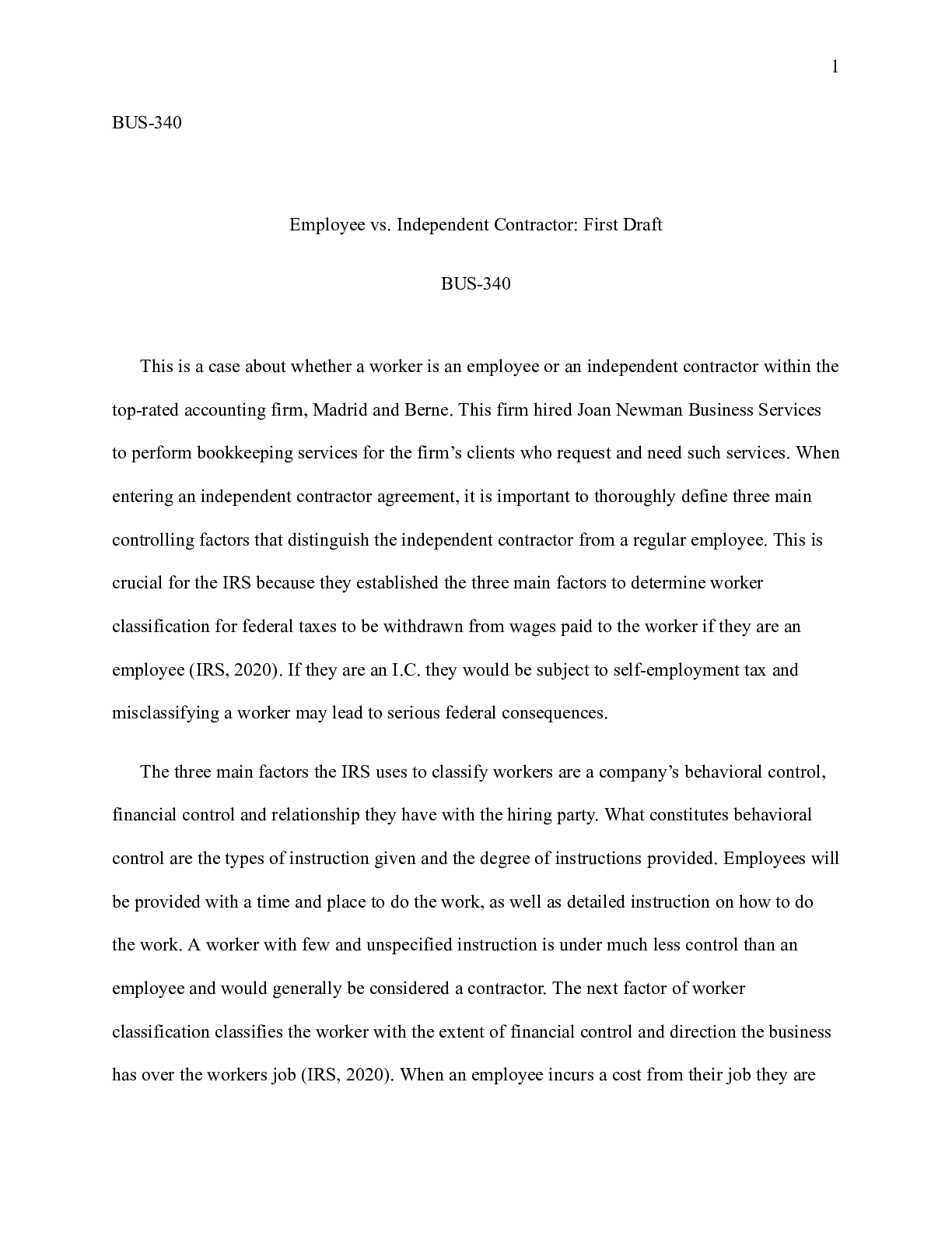 Preview of BUS_340_Topic_6_Assignment_____Final_Draft.docx  BUS-340  Employee vs. Independent Contrac